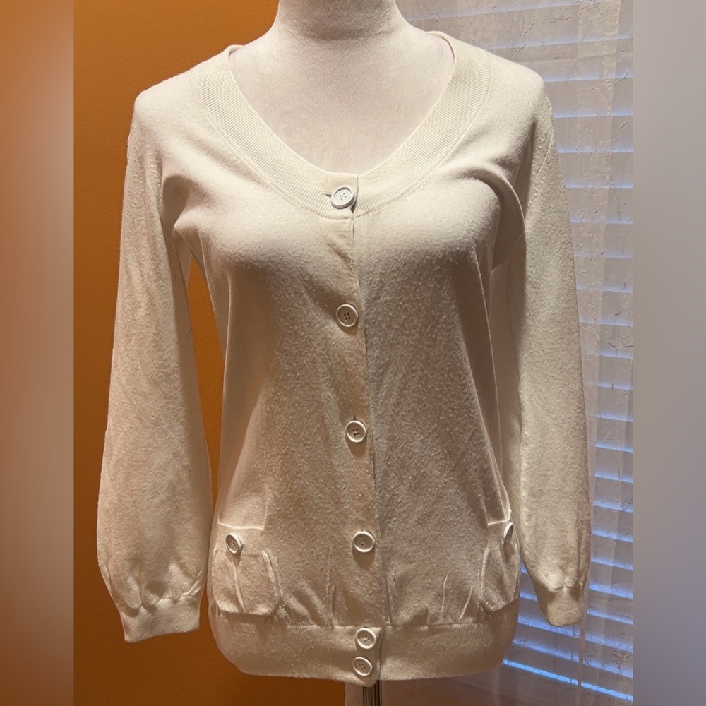 Burberry | Women’s White Button Down Cardigan Sweater Jacket Size Small